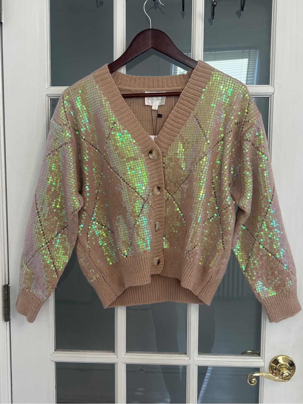 LINE + DOT ANTHROPOLOGIE Womens Pink Mother Of Pearl Sequin Button Down Cardigan